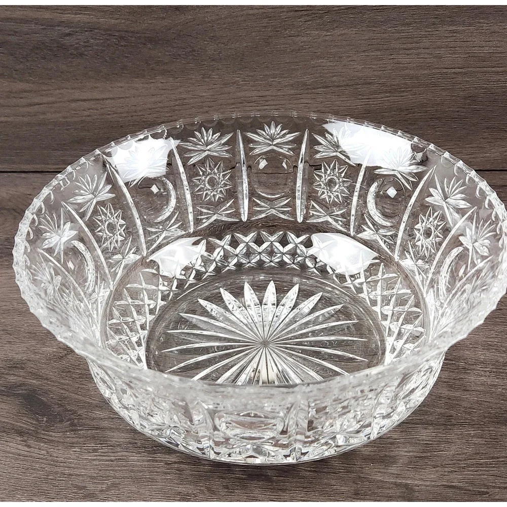VTG American Brilliant Cut Glass Bowl Hobstar & Starburst 9